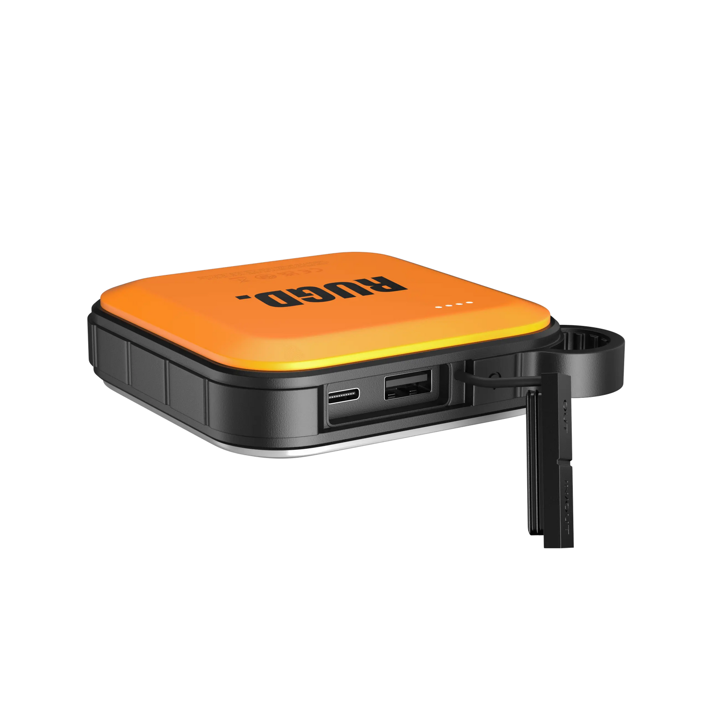 RUGD Power Brick I camping power bank with USB-C and USB-A ports, designed for outdoor adventures.